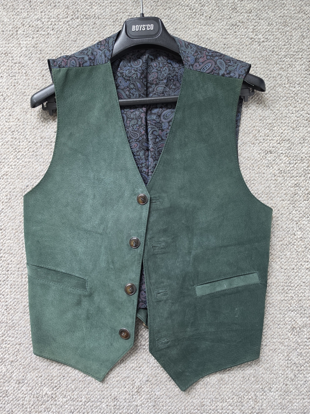 Vintage Italian Green Suede Waistcoat / Vest Size M – Vera Pelle – Made in Italy